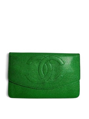 Chanel Caviar Green Wallet Clutch