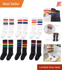 Unisex Cotton Knee High Calf Socks Rainbow Stripes Kids Toddler 1-9