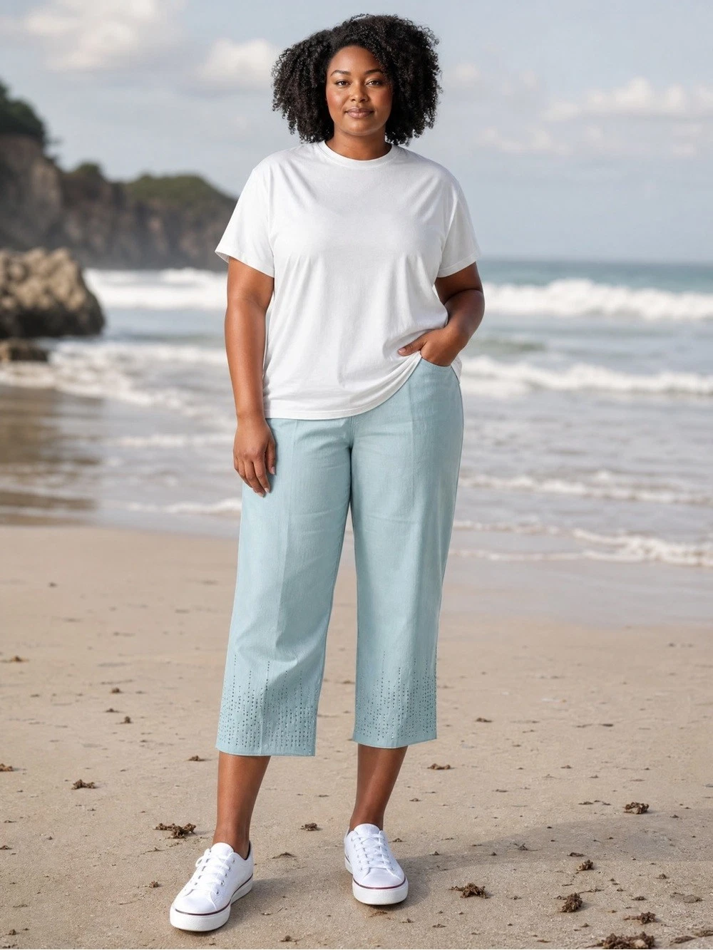 New Alfred Dunner Aqua Rhinestones Details Capris Size 18W