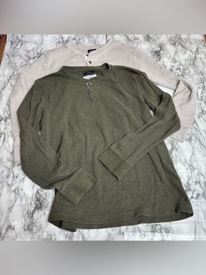 St. John's Bay bundle of two Long Sleeve Henleys cream tan olive green large