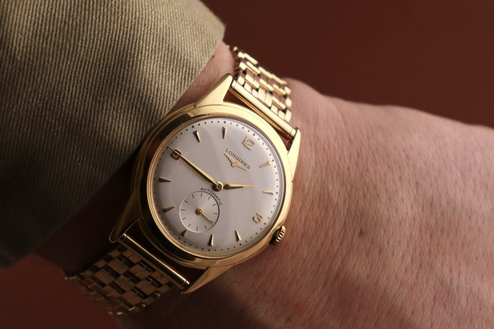 Vintage Longines 18k solid gold automatic 36mm 6618 silver dial Montal Bracelet image 4