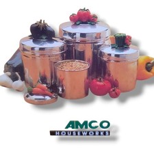 Vtg Kitchen Cannister Set AMCO Rust Proof Stainless Steel Garden Vegetable Rare