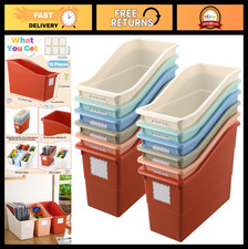 12 Pcs Interlocking Plastic Book Bins - Classroom Organizers with Labels, Magazi