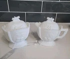 VTG Westmoreland Milk Glass Sugar & Creamer W/Lids Grapes And Cherries