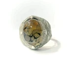 Sterling Silver Ring with Pale Yellow Marbled Yemeni Agate&Black Stripes,vintage