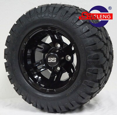 GOLF CART 10'' BLACK BULLDOG WHEELS/RIMS and 18''x9''-10'' DOT STINGER A/T TIRES
