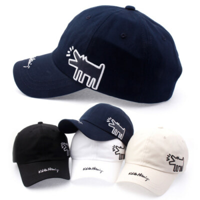 Keith Haring Pop Art Baseball Cap Dog Rubber Patch Hat 100% Cotton