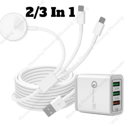 For iPhone Apple Watch iWatch 7/6/5/4/3/2/1/SE USB Magnetic Charger Cable Cord