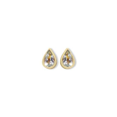 Natural Aquamarine Gemstone Minimalist Women Stud Earrings 10k Gold Earrings y14