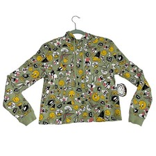 Looney Tunes Hoodie Sweatshirt Hooded Green XS Green Bugs Bunny Marvin Taz New
