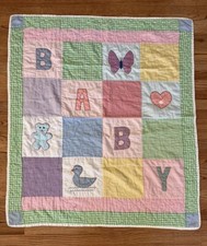 Vintage Baby Quilt Colorful Assorted Gingham Handmade Patchwork 1990s BABY