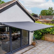 JSH Electric Retractable Awning + LED Lights 3m x 2.5m Grey Beige Black Patio