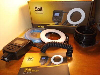 Bolt VM-160 LED Macro Ring Light With Adapter Rings Diffusers And Tripod Mount
