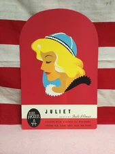 Rare vintage Hosiery cardboard store display advertising sign Juliet easel back.