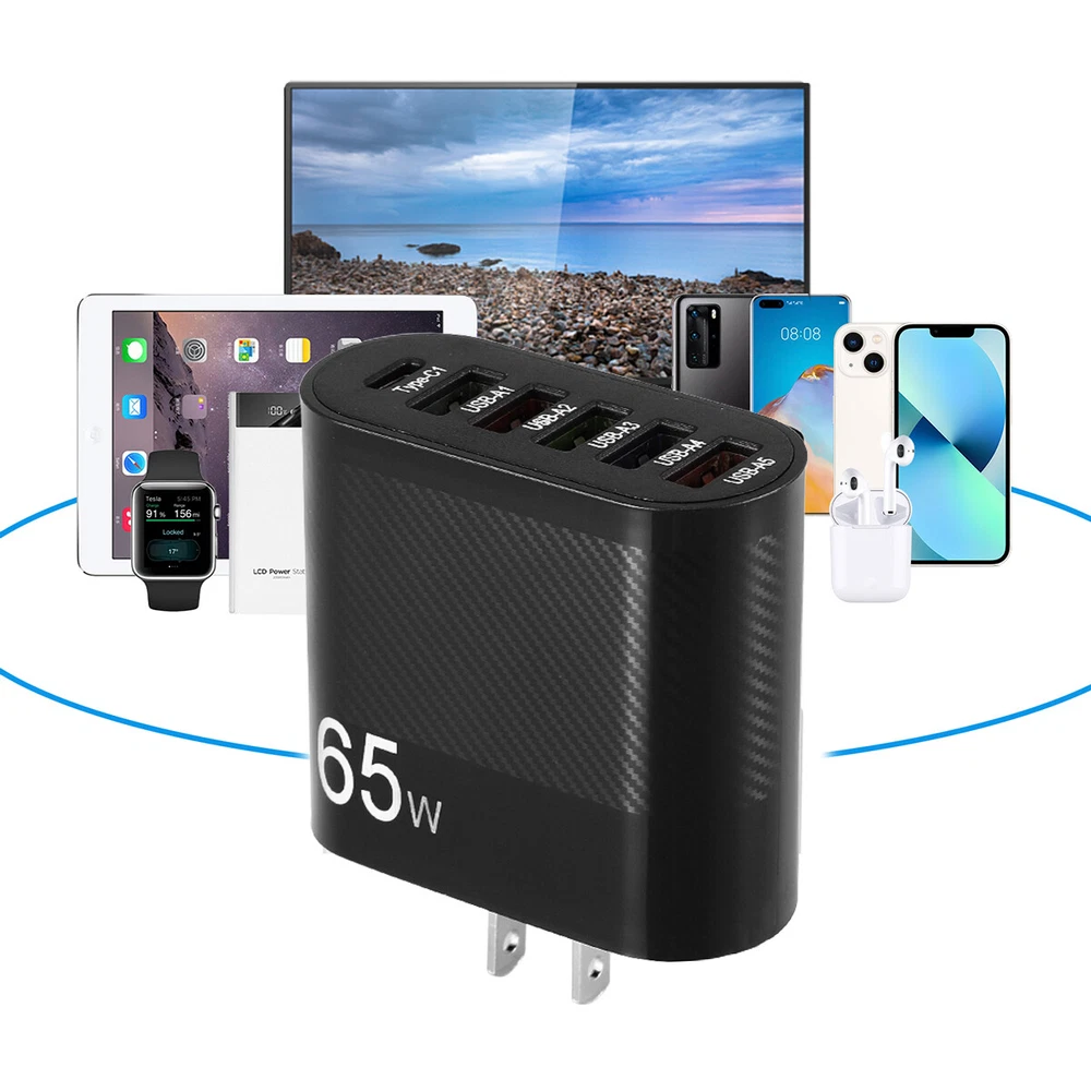 6-Port USB Wall Charger Fast Charging Station with AC Power Adapter
