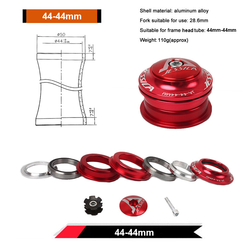 1-1/8 Threadless MTB Road Bike Bearing Headset 44mm for 28.6 Straight ...