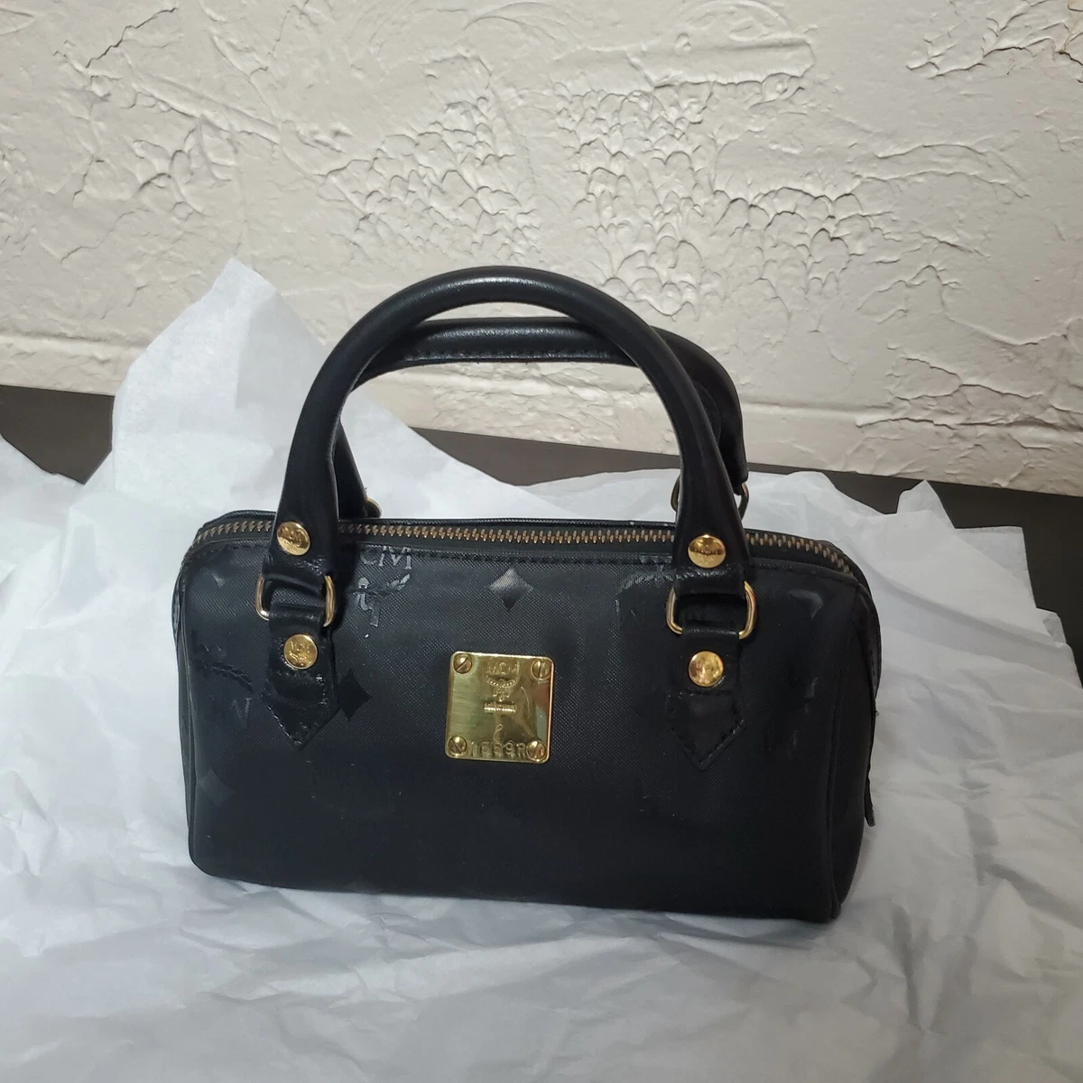 MCM VINTAGE BLACK MINI VISETOS BOSTON BAG