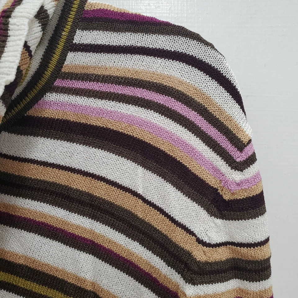 Top Caslon Para Mujer Retro Años 70 Rayas Cortina Cuello Túnel 3/4 Texturizado Rayón Tejido M Foto 2 de 4