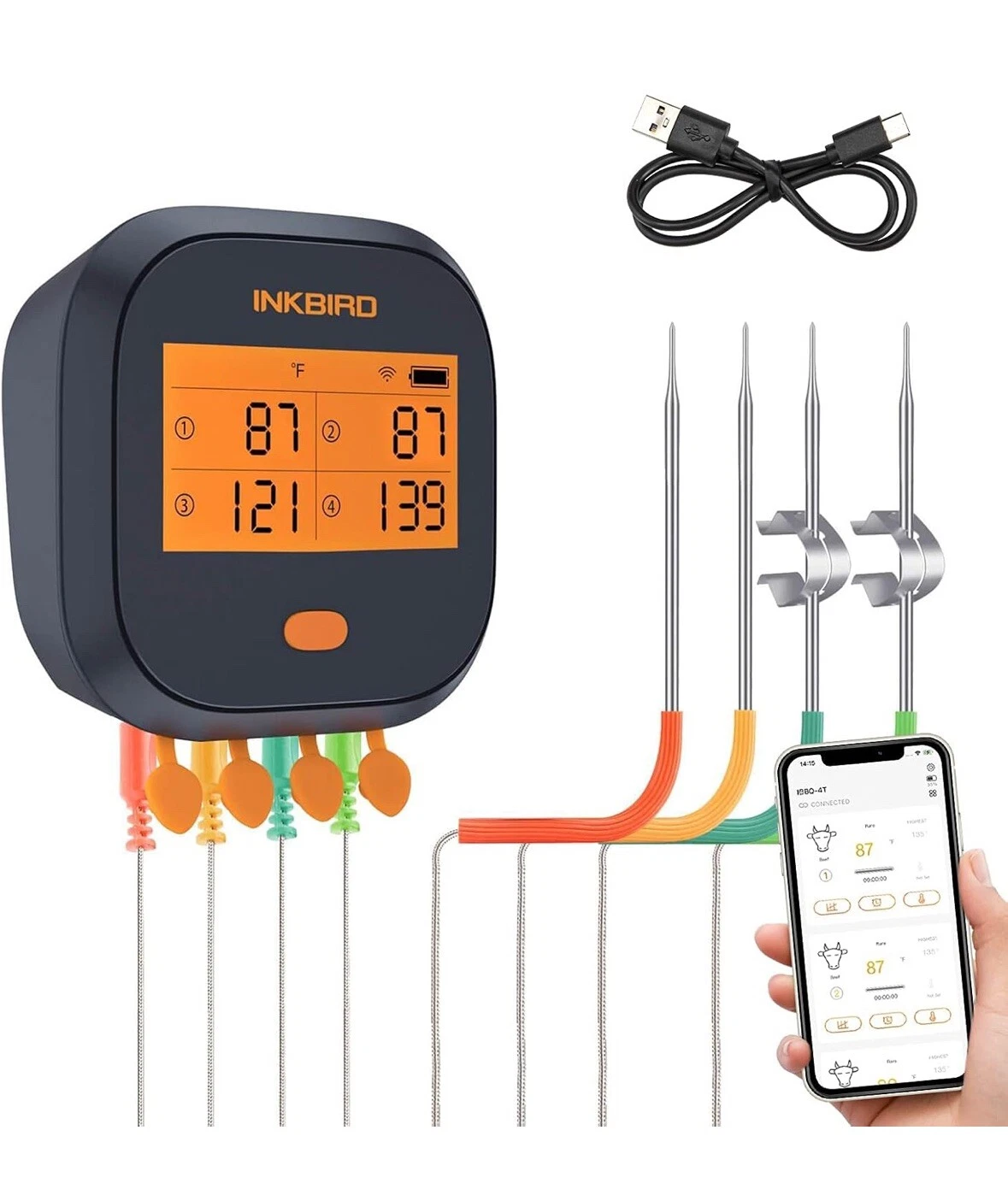 Inkbird IBBQ-4T BBQ Wireless WiFi Temperature Controller Meat Thermometer W/ App