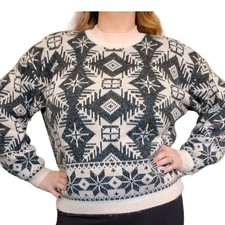 Retro 80s Barbiecore Skiwear Nordic Pullover Sweater Pastel Pink M/L Geometric