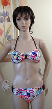 NWT CALIFORNIA WAVES multi color bandeau/halter top  tab side bottom set,M,XL