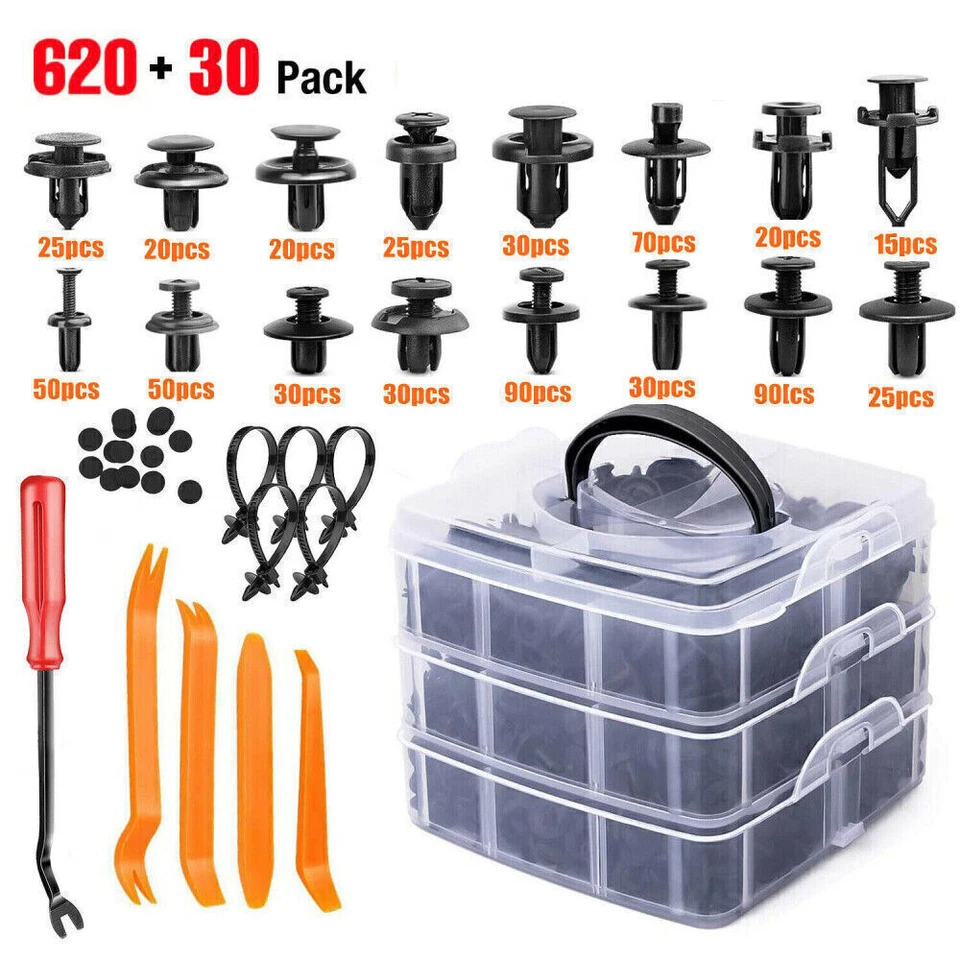 650Pcs Car Retainer Auto Fasteners Push Trim Plastic Clips Pin Rivet Bumper Kit - Image 2 of 4