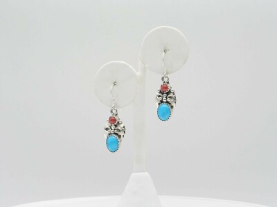 Native American Sterling Silver and Multi-Stone Navajo Handmade Dangle Earrings
