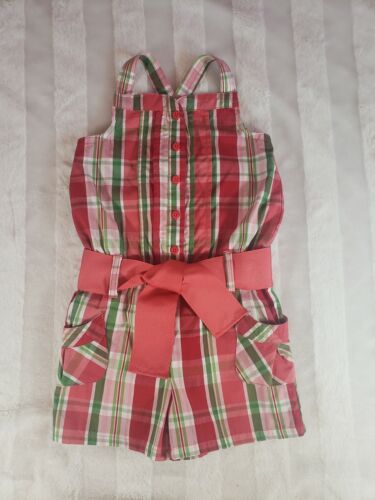 Gymboree Romper Girls Size 5 Green Pink White Plaid Grosgain Ribbon Belt NWT