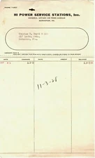 HI POWER SERVICE STATIONS . - SCRANTON PA -  BILLHEAD & CHARGE RECEIPT 1928 (B2)