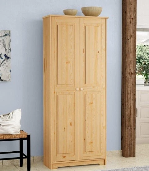 Unfinished Kitchen Pantry Solid Wood Pine Tall Storage Cabinet 2