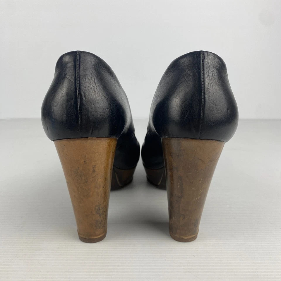 Tacones Moma Mujer 36 Negro Marrón Cuero Madera Código Tacón Plataforma Hecho en Italia Foto 4 de 4