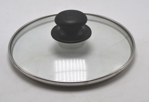 Glass Pot Pan Lid 7" Inner Lip 9-7/16" Diameter Stainless Rim Black Handle - Picture 2 of 5