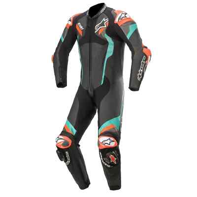 ALPINESTARS ATEM V4 1-TEILIGE LEDER MOTORRAD RENNKOMBI SCHWARZ / PETROL / ROT