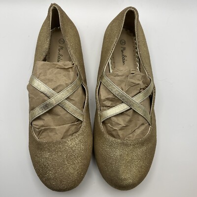 Mini Boden Girls Gold Sparkle Ballet Flats, Size EU 34, US 4, Gently