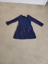 H M Sparkle Swing Navy Blue Dress, Size EUR 110/116, US 4-6Y, Long Sleeve, Lined