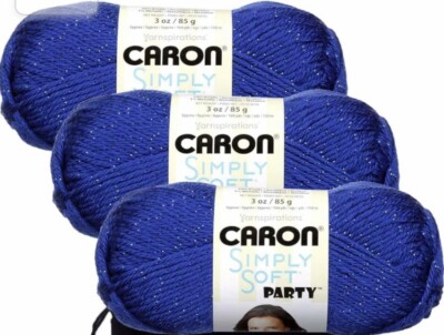 Caron Simply Soft PARTY Yarn 3-SKEIN-LOT  Royal Sparkle  (BLUE)  Metallic Soft