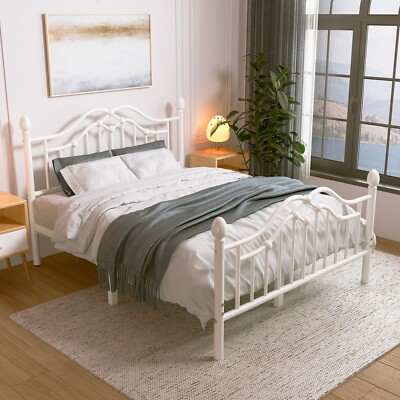 12'' Twin Full Queen Metal Platform Bed Frame with Victorian Vintage Headboard