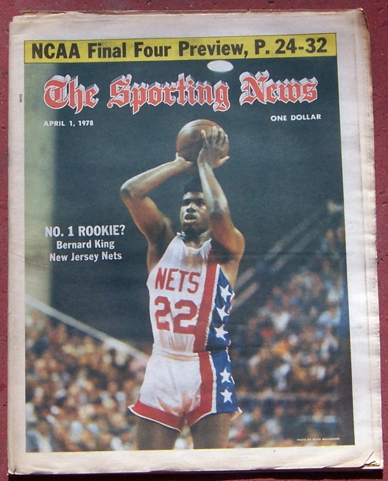 APRIL 1, 1978 SPORTING NEWS  NEW JERSEY NETS BERNARD KING ON COVER - Image 1 of 1