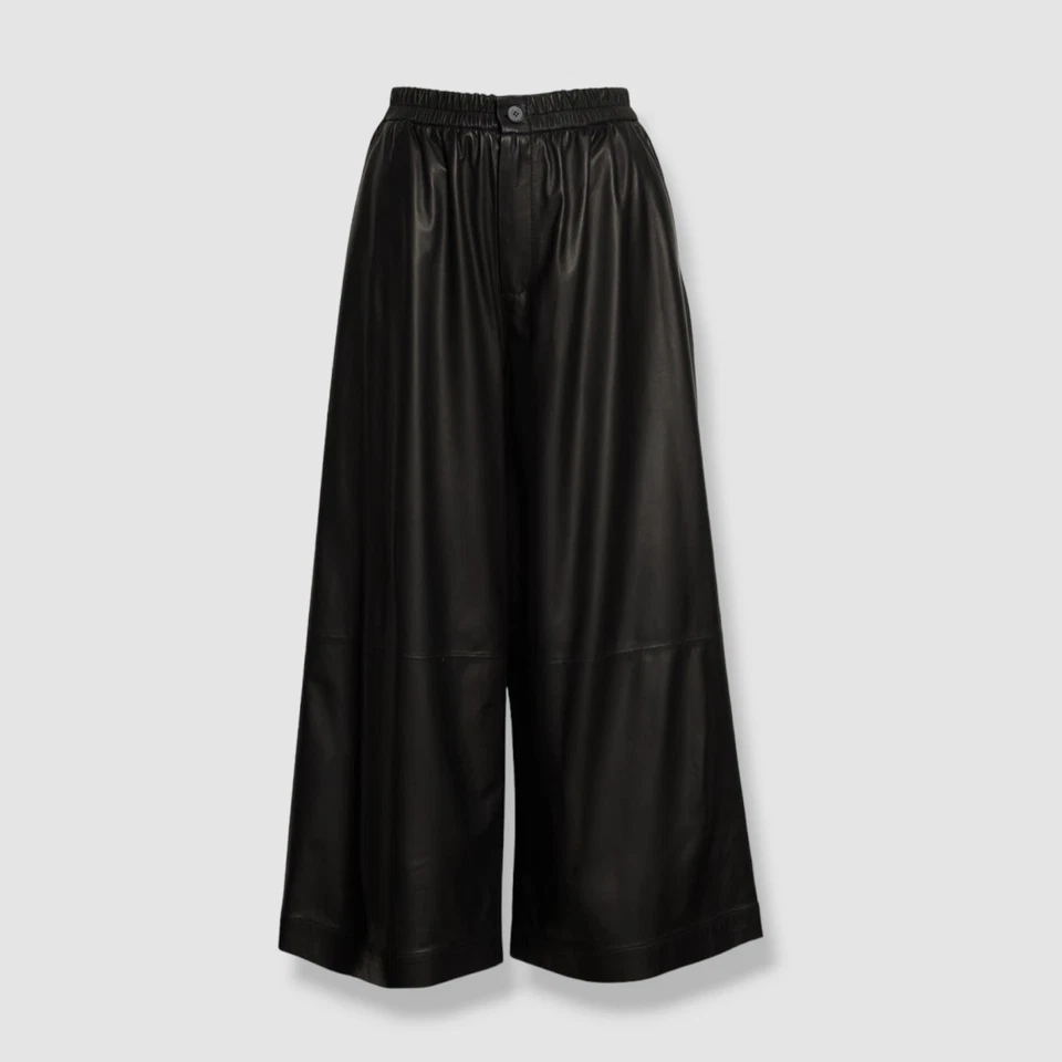 Pantalones culotte de pierna ancha de cuero negro para mujer Jason Wu talla 0 $1295