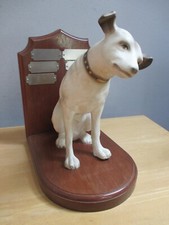 Vintage 10” RCA Dog Nipper Trophy Wooden Base Name Plates