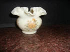 Vtg Fenton Custard Glass Hand Painted Ruffle Vase Daisy Flowers Signed S. Walsh