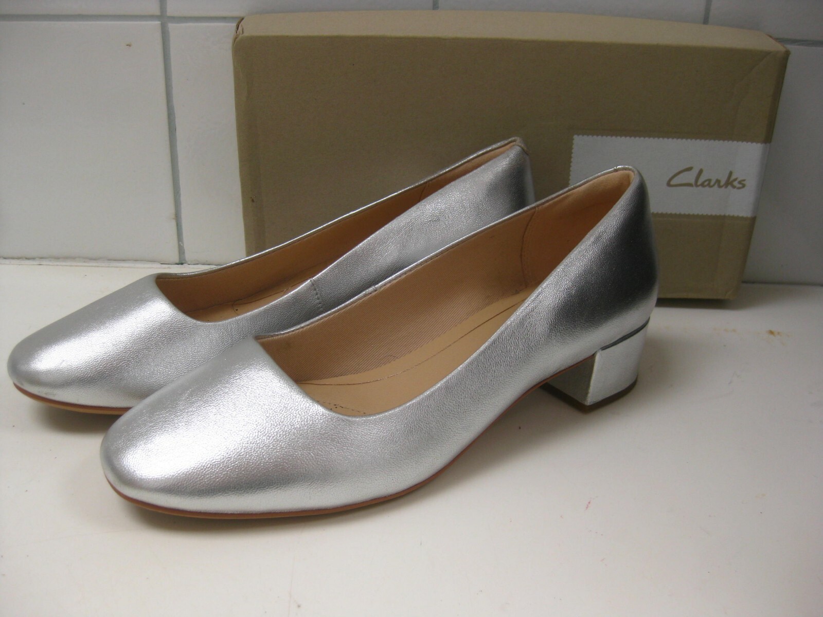clarks silver court shoes