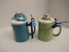Rae Dunn Disney Pixar Mike and Sully Topper Artisan Coffee Mug Set Monsters Inc