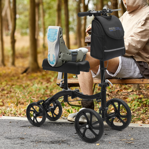 Dual Braking System Medical Scooter Crutch Folding Steerable Knee Walker w/Pouch - Picture 3 of 13