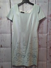 Donna Morgan Size 8 Vintage Linen Embroidered Floral Midi Mint Green Dress [NO9]