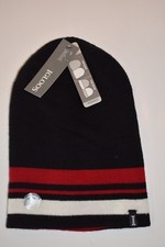 New IGLOOS Black Red White Stripe Beanie Hat Boy's 8-14 One Size Reversible