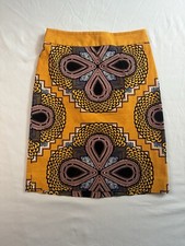 Anthropologie Print Clementina Pencil Skirt Maeve Sz 0 Yellow Geometric Tribal