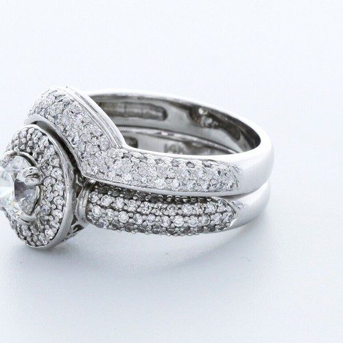 3.4CT NATURAL DIAMOND E/SI2 ROUND CUT 14K GOLD PRONG VINTAGE SIDE-STONE RING SET - Picture 3 of 7