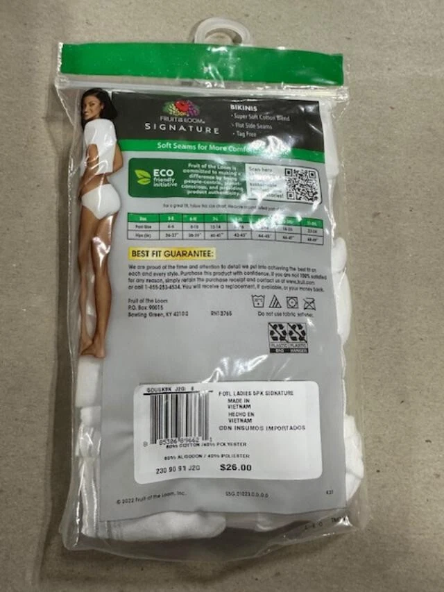 PACK 5 BIKINI BLANCO Fruit of the Loom mezcla algodón ULTRA SUAVE talla - 6/M Foto 3 de 4