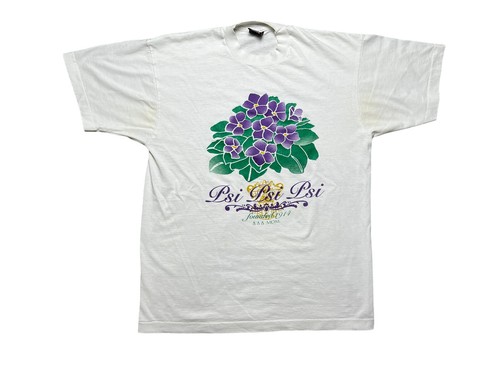 Vintage Psi Psi Psi Mom T-Shirt Single Stitch Sorority Floral Print White XL 90s